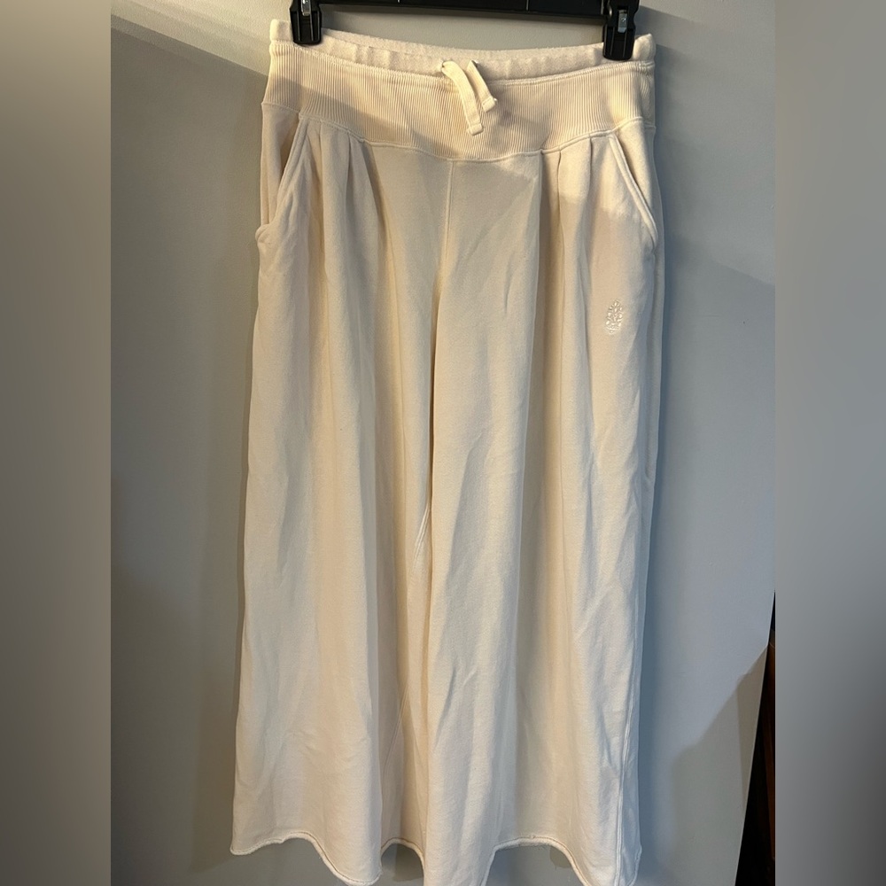 Free People Ribbed Wide-Leg Sweatpants in Cream